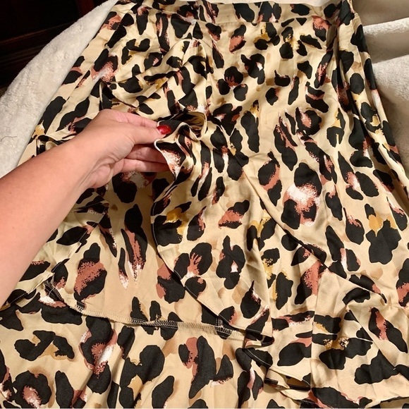 Sale! NEW Midi Skirt XXL Gold Satin Animal Print Black Pink White Ruffle BackZip - Picture 9 of 13